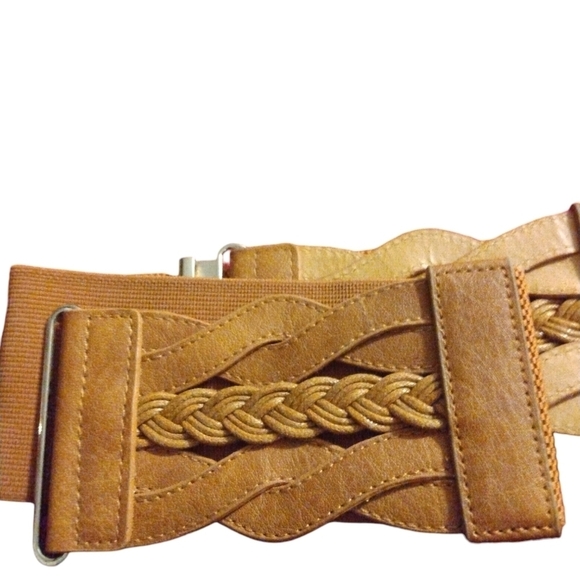Brown Stretch Braided Belt w. Silver Latch Closure No Brand No Sizing 80's Vibes - Picture 2 of 6